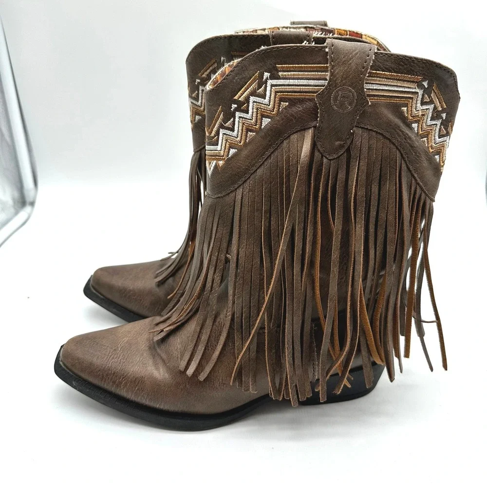 Roper Little Kids Girls Brown Faux Leather Fringe Cowboy Boots Western Size 3